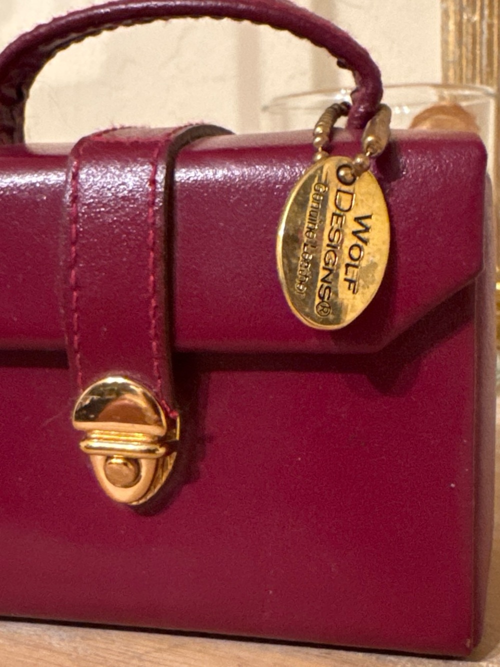 Vintage WOLF Designs Genuine Leather Burgundy Travel Jewelry Case - Picture 2 of 7